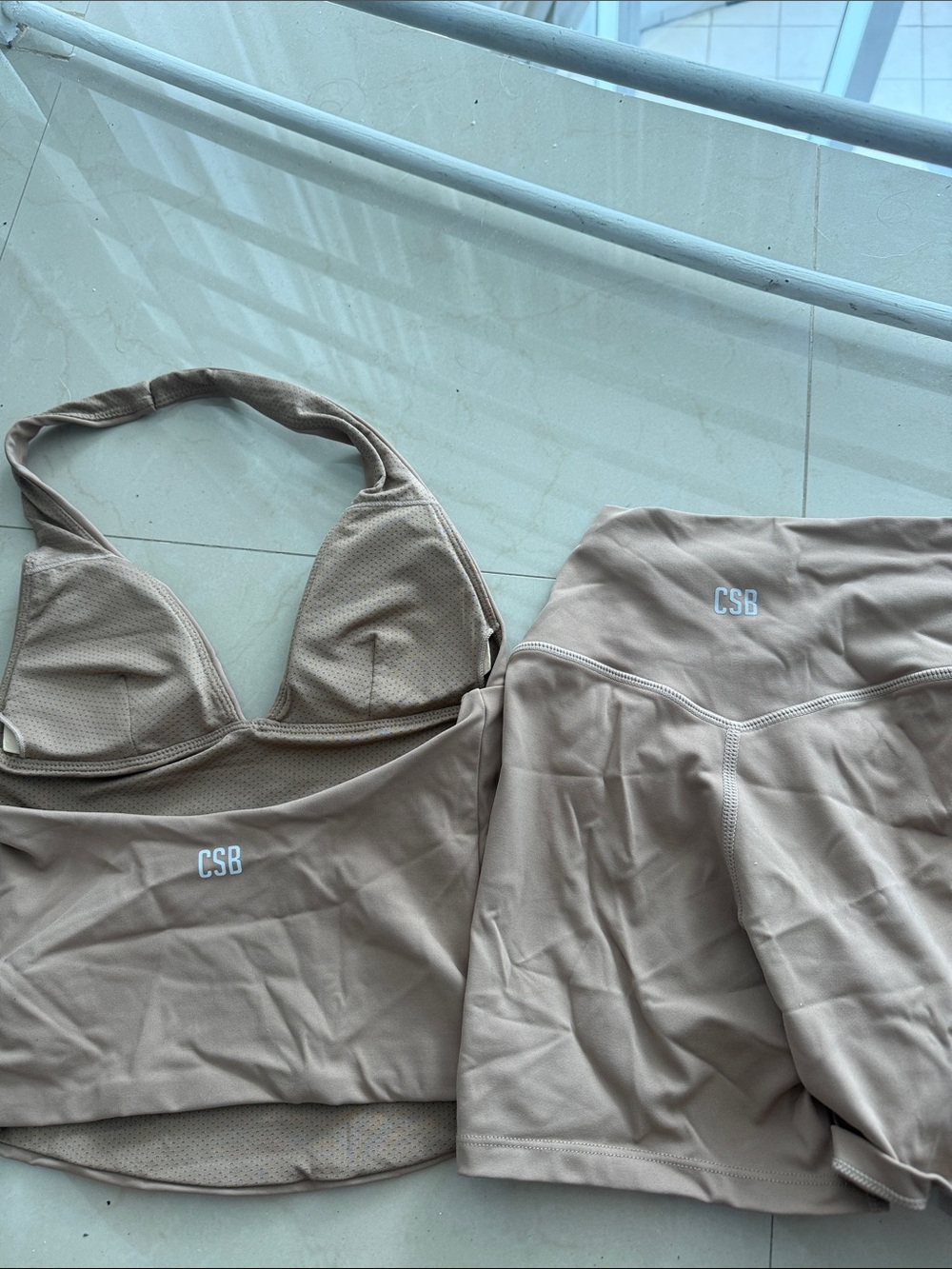 CSB Halter Top and High-Waist Shorts Set - Taupe - Picture 2 of 4